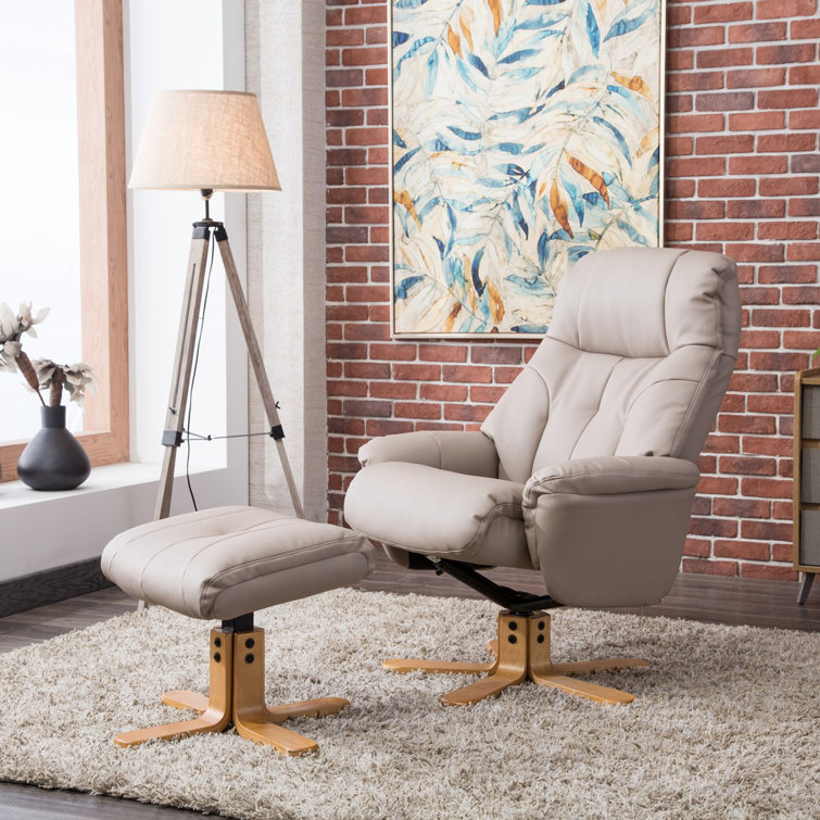 Marlow Home Co. Billings 80Cm Wide Faux Leather Manual Swivel Standard Recliner with Ottoman